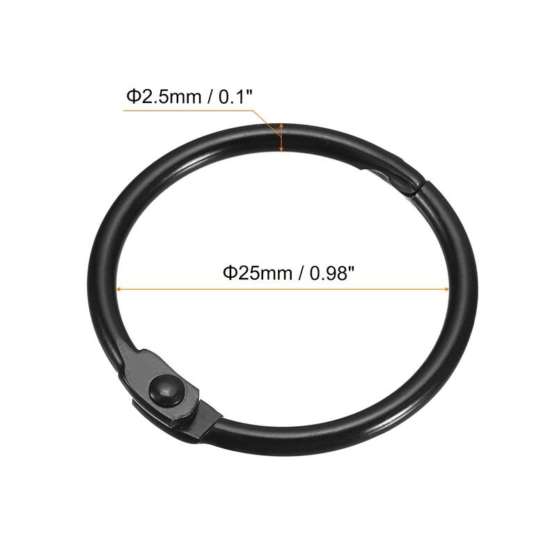 Shower Curtain Rings, 12pcs - Loose Leaf Binder Rings - Black - 1 Inch