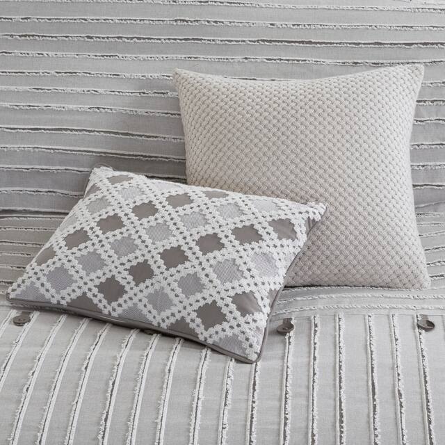 Madison Park Signature Essence Gray Cotton Clip Jacquard Comforter Set