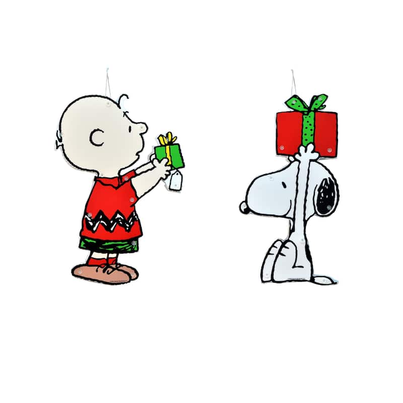 12" Peanuts 2 PC PreLit LED Holiday Window Décor Snoopy and Charlie Brown