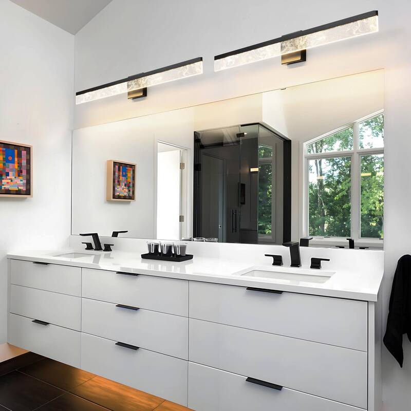 LED Bathroom Vanity Light 24/32/39 inch Dimmable Metal Wall Sconce - Black/Warm White Light