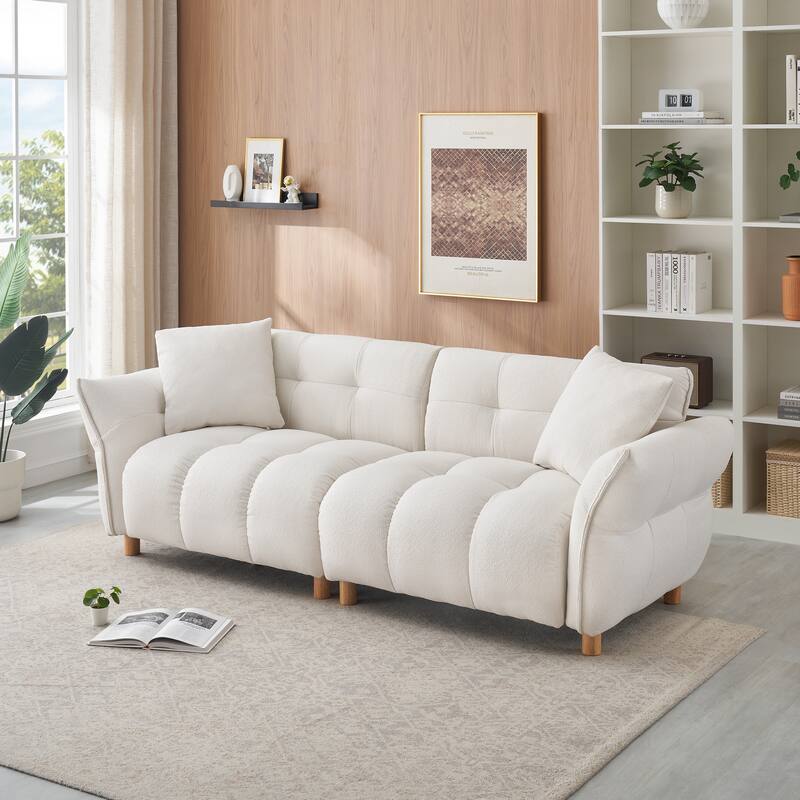 94 inches long, Teddy Sofa with two pillows, three seats, Beige, for Apartment Office Living Room