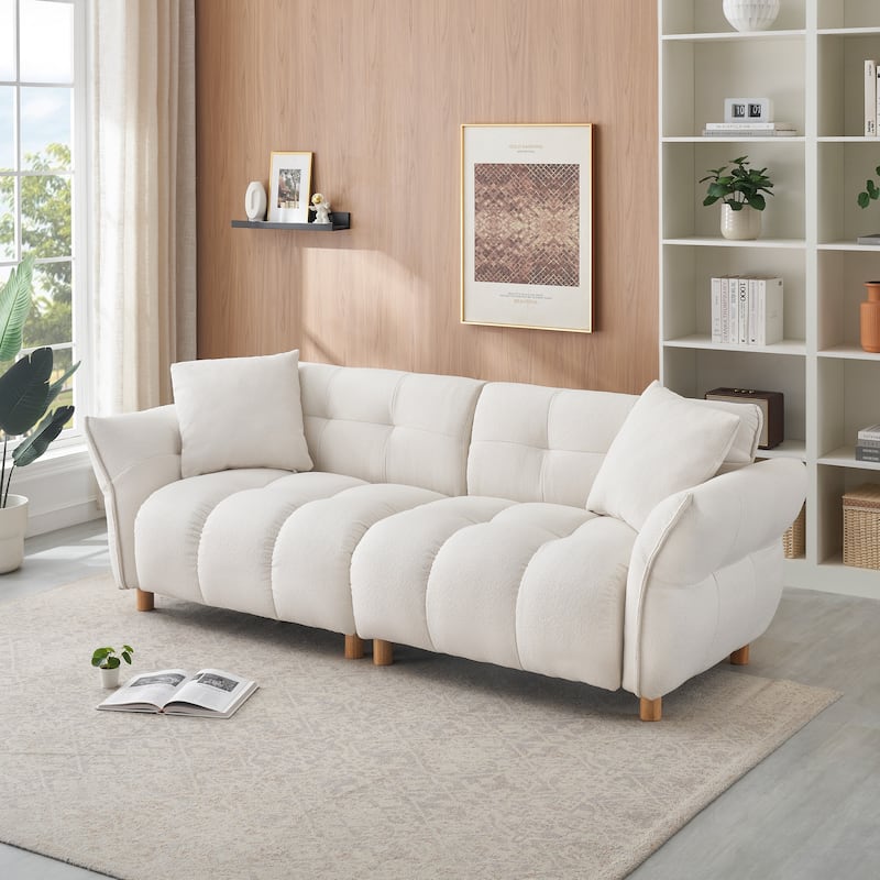 Flared Arms Sofa Square Grid Design Lounge Couch with Pillows