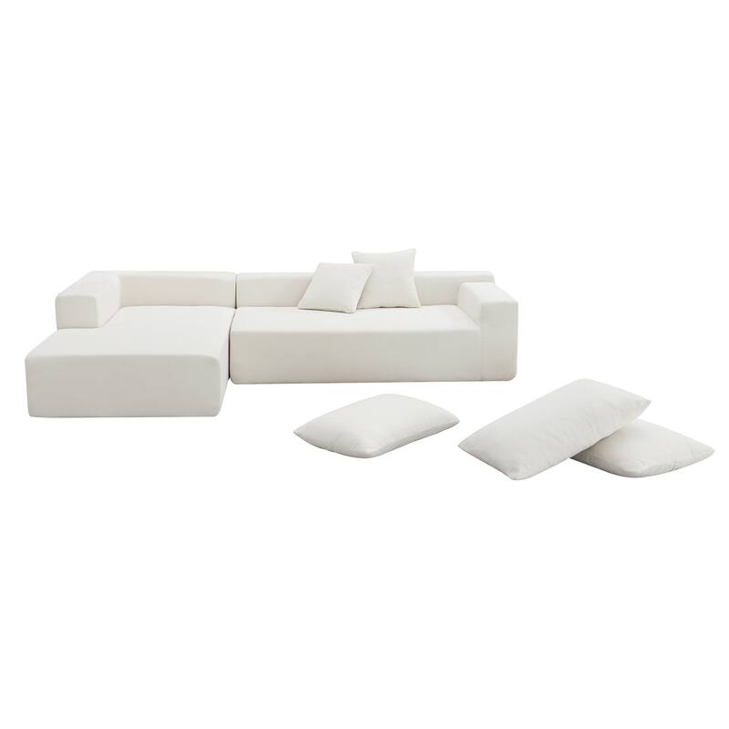 109*68" Modular Sofa Set, Cream Chenille, 2 PC, L-Shape, No Assembly