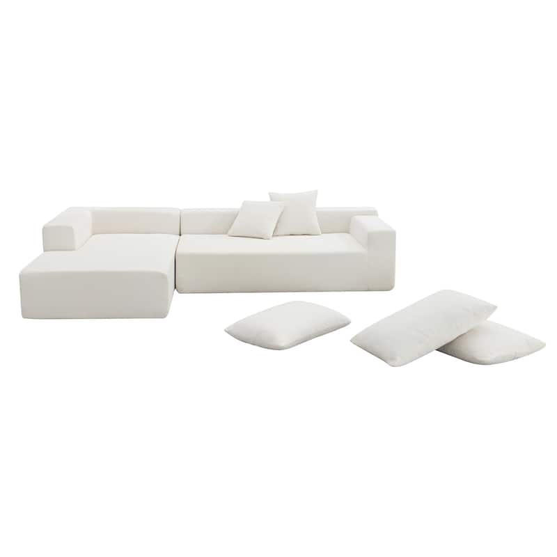 White 109" Modular L-Shaped 4-Seat Sofa with Chaise