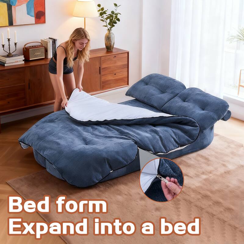 Chenille Folding Loveseat Sofa Convertible into Floor Sleeper Mattress