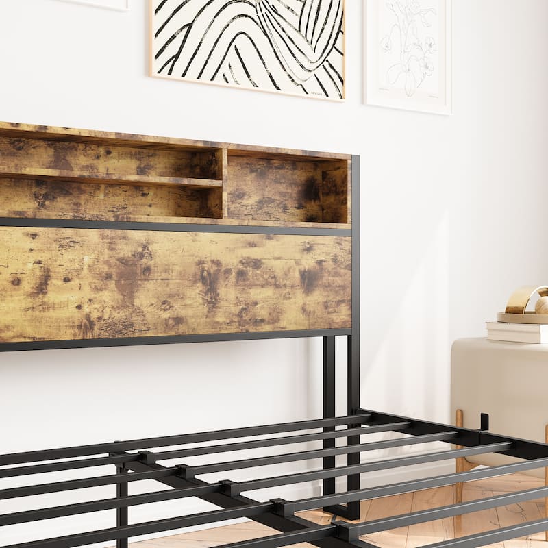Queen Metal Platform Bed with Charging Station