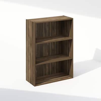 31.5 in. Tall Walnut Wood 3-Shelf Bookcase