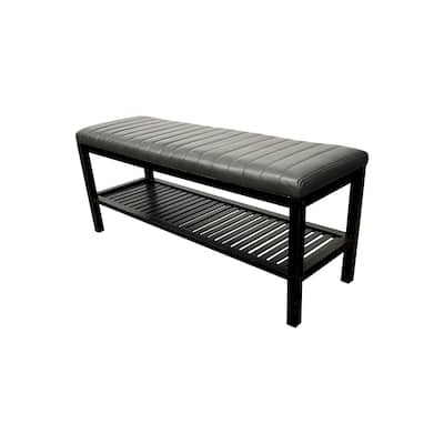 Solid Bamboo Ribbed Padded 40" Bench with Shelf