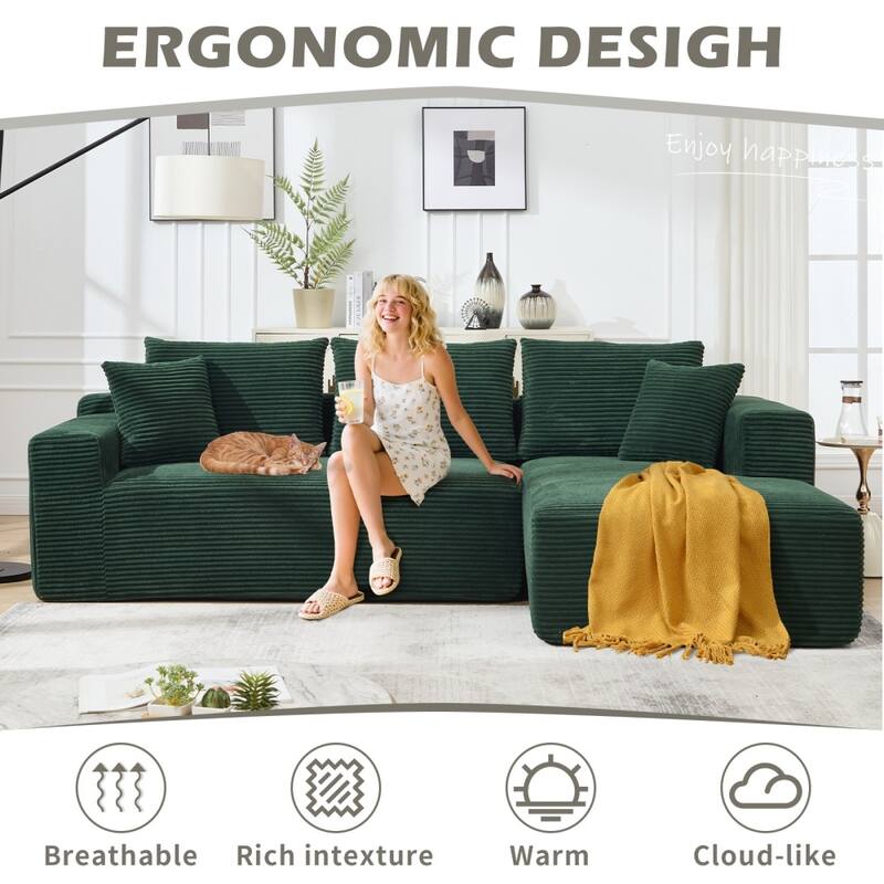 108.7" Modular Sectional L-Shape 3 Seat Memory Foam Couch Sofa