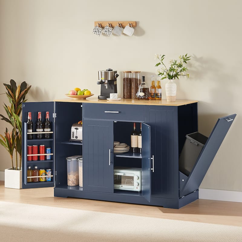 53'' Kitchen Storage Islands with Drawers and Trash Can Storage for Kitchen & Dining. Modern Farmhouse Design