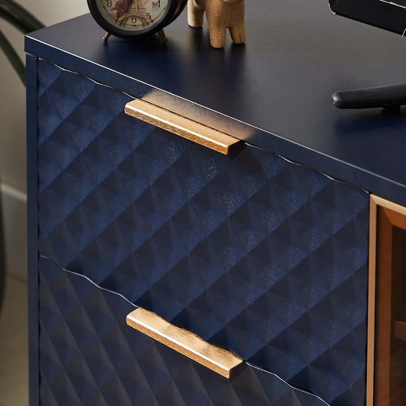 59.9" Modern Geometric TV Stand with 4 Drawers and 2 Shelves - High-End Tempered Glass and Aluminum Desig
