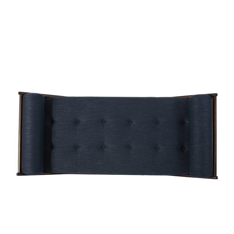 Navy Blue Modern 65" Button Tufted Chaise Lounge Chair with Bent Wood Desing and Rolled Accent Pillows