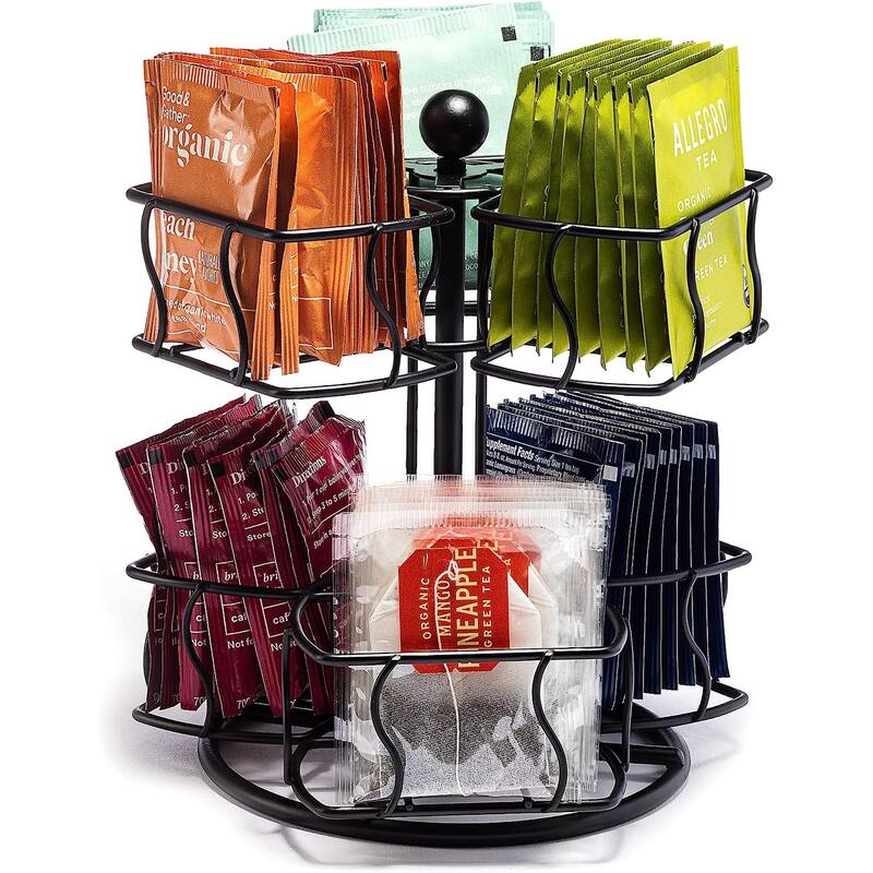 Sorbus Spinning Carousel, 2 Tier Revolving Lazy Susan, Tea Caddy Organizer for Countertop - Black