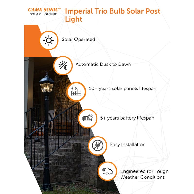 Gama Sonic Imperial Bulb Solar Warm White LED Post Light w/ 3" Fitter