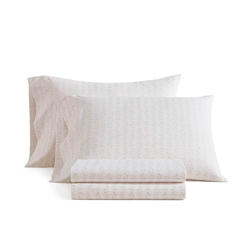 Martha Stewart Printed Cotton Percale Sheet Set - Ditsy Vine Pink - Queen
