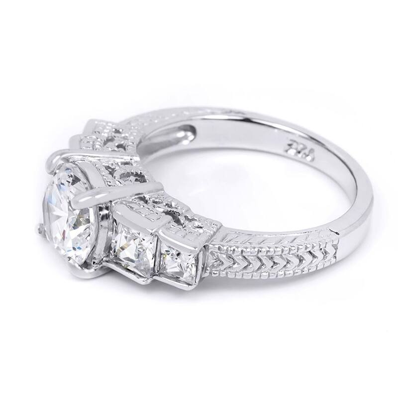 Vintage Inspired Sterling Silver 2.75 CT Engagement Ring Round Cut