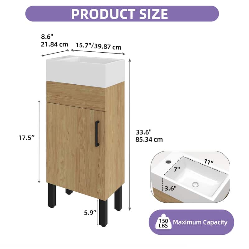 Moasis 15.7 Inch Freestanding Bathroom Vanity with Cabinet Storage and Modern Design