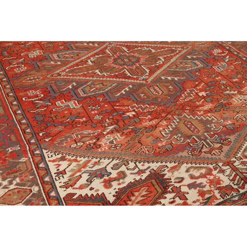 Geometric Heriz Persian Vintage Area Rug Hand-Knotted Wool Carpet - 8'3"x 10'10"