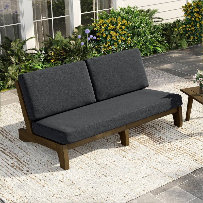3 Seat Wood 64" W Outdoor Patio Sofa with Cushion