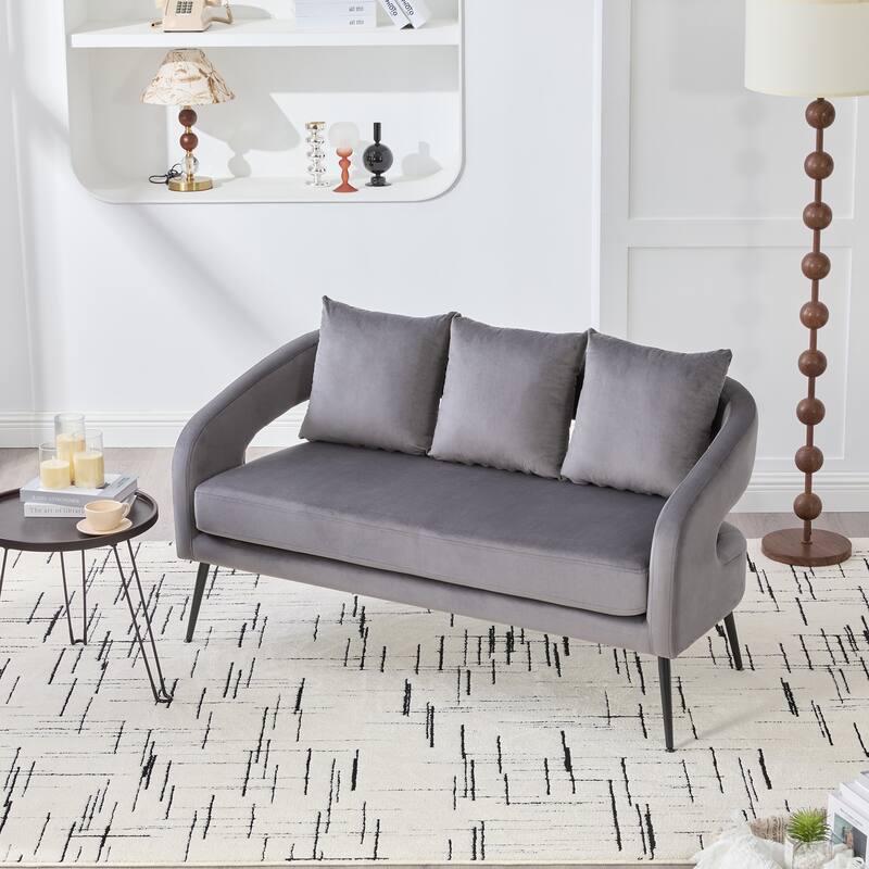 Roomfitters Velvet Living Room Set, 3-Piece Open Back Sofa Conversation Set with Metal Legs for Small Spaces