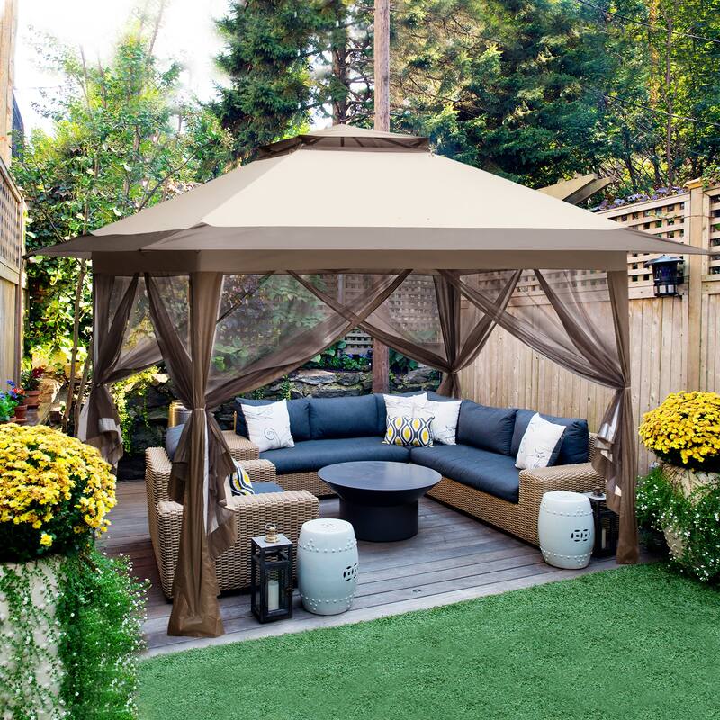 EAGLE PEAK 13x13 Pop Up Gazebo with Mosquito Netting, Easy Up Screened Canopy for Patio and Backyard, Easy Set-up Outdoor Gazebo