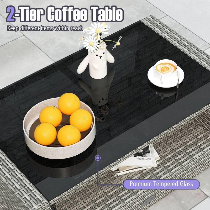 Costway 8 PCS Patio Furniture Set with 4 Rattan Chairs Loveseat Coffee - 8 PCS