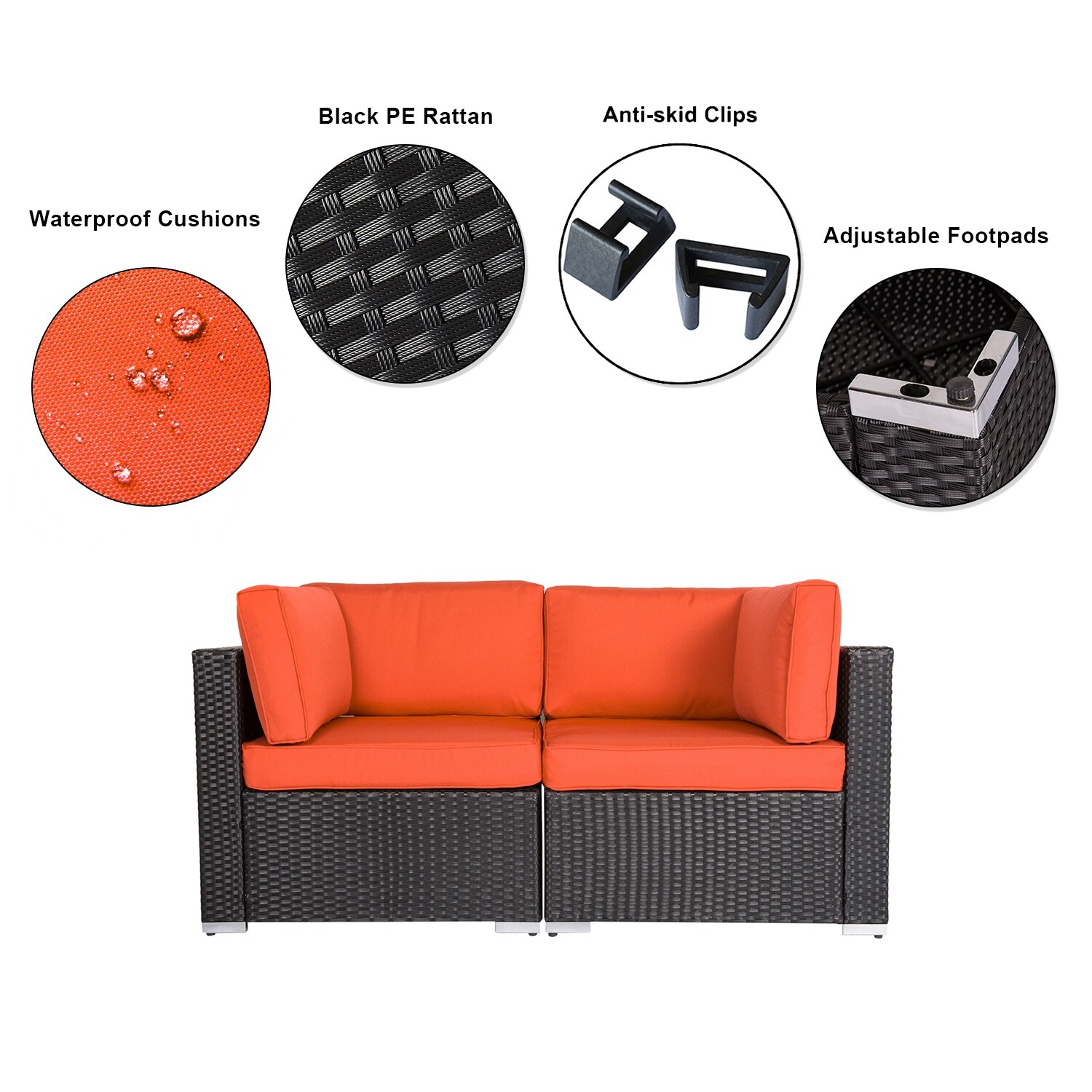 Patio Pe Wicker Couch 2 Seat Outdoor Black Rattan Loveseat Sofa Furniture With Red Cushion Conversation Sets Patio Lawn Garden