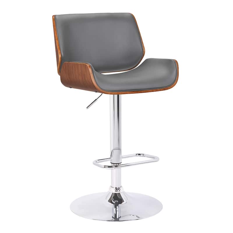 Gray Upholstered Chrome Base Adjustable Bar Stool - 46" x 20" x 19"