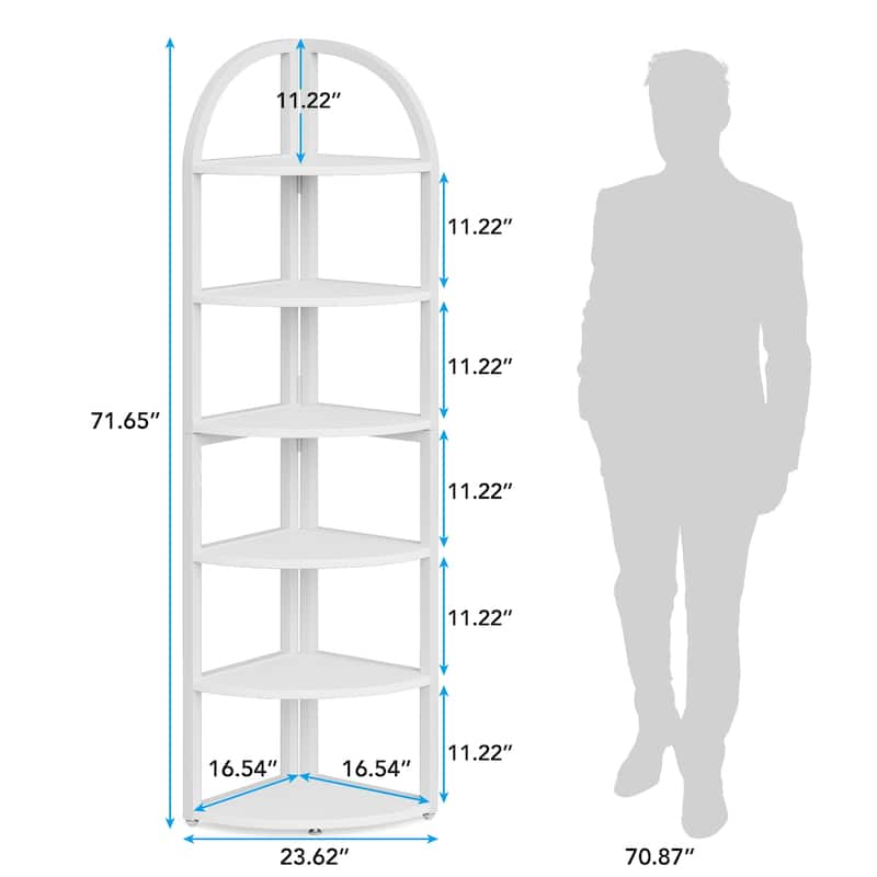 6 Tier Corner Shelf, Tall Corner Bookshelf, Freestanding Display Book Shelf