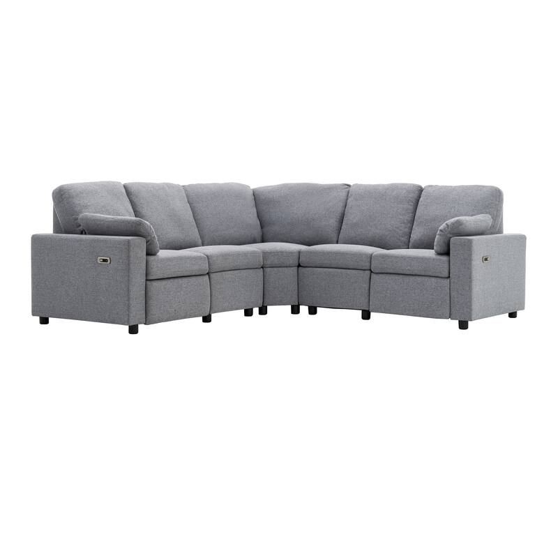 88.9" Linen Power Recliner Sectional Sofa with Storage Drawers