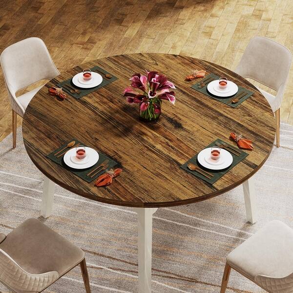 slide 2 of 8, 47'' Round Dining Table for 4-6, Wood Dinning Room Table Circle Kitchen Table Brown/White