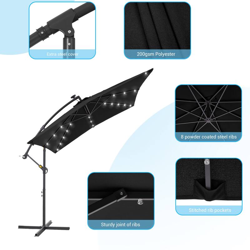 LIVOOSUN 8.2Ft LED Patio Umbrella,Outdoor Offset Market Umbrellas