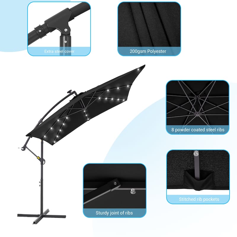 LIVOOSUN Outdoor Patio Umbrella, Square Canopy Offset LED Umbrella