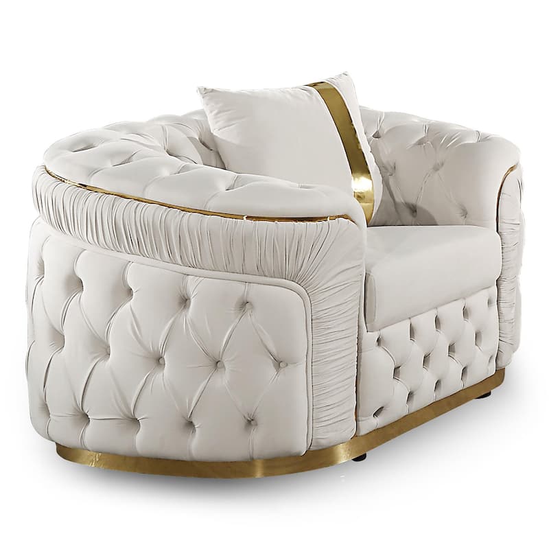 Furniture of America Urgoto Glam Beige Polyester Fabric Button Tufted Arm Chair