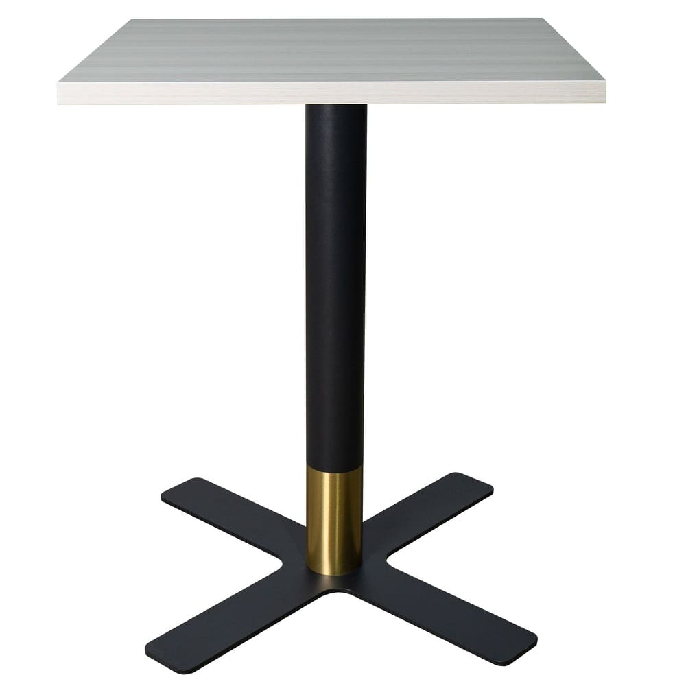 Vail Modern Square Solid Wood Top Dining Table with Accent Black and Gold Metal Cross Legs for Cafés, Home Kitchens, Patios