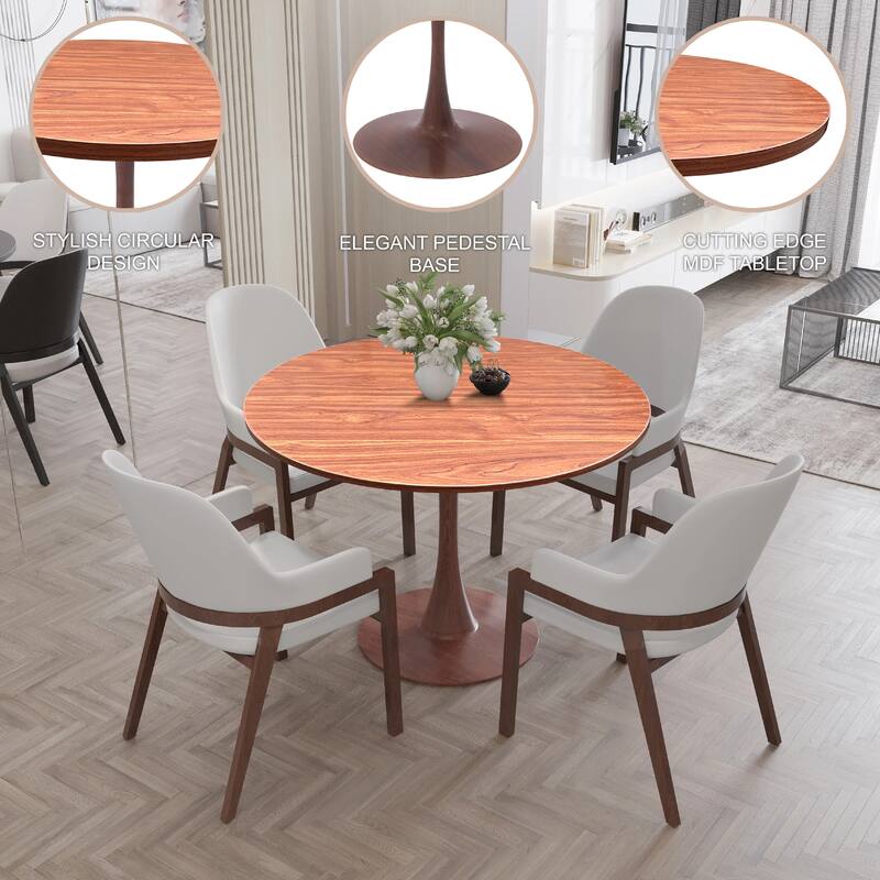 Bristol Round Dining Table 36 in. MDF Tabletop in Walnut Steel Pedestal Base for Modern Kitchen and Dining Room