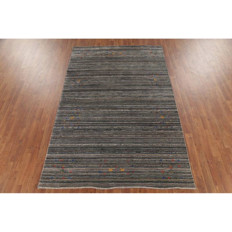 Striped Tribal Gabbeh Oriental Area Rug Hand-Knotted Wool Carpet - 5'1"x 8'0"