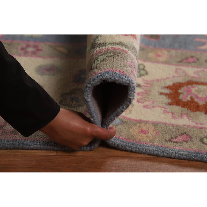 Light Blue Floral Oushak Indian Area Rug Handmade Wool Carpet - 8'0" x 9'10"