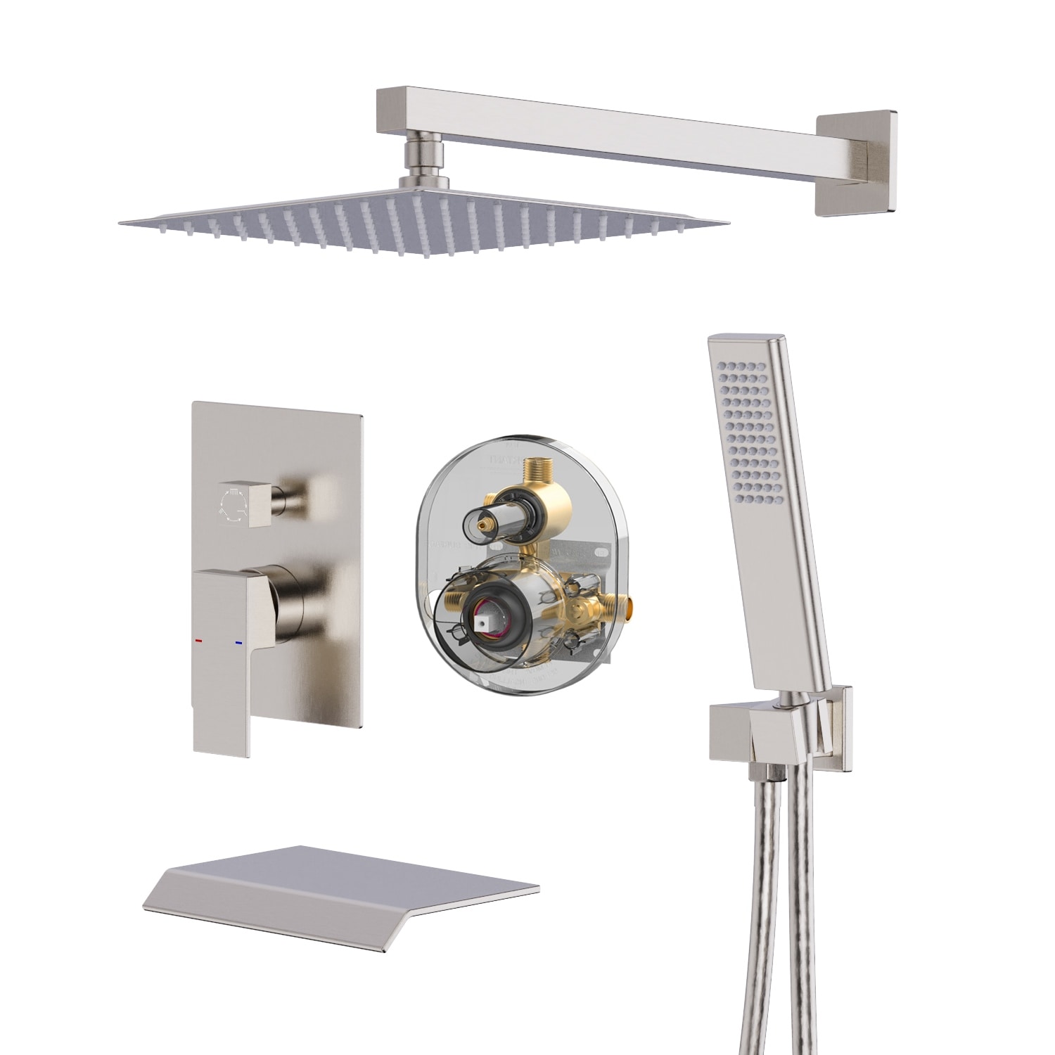 Topcraft Wall-Mounted 12-Inch Rain Shower System with Handheld Showerhead and Tub Spout - 12*12