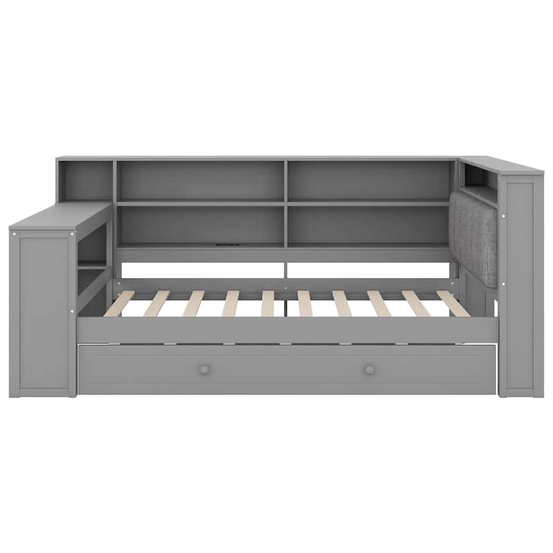 Daybed with Desk & Trundle Storage Bookcase Daybed with Socket and LED