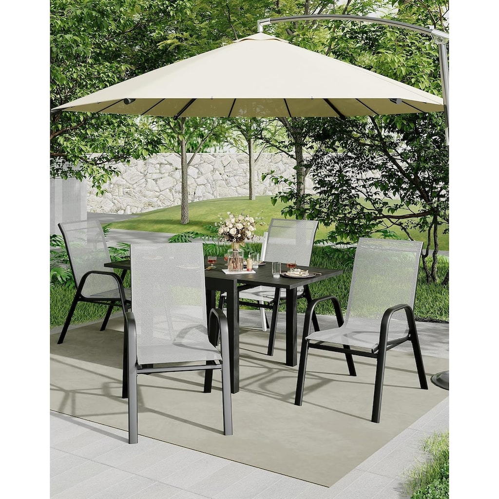 Outdoor Stackable Patio Chairs, High-Back Metal Frame with Durable Textilene Fabric, Set of 4