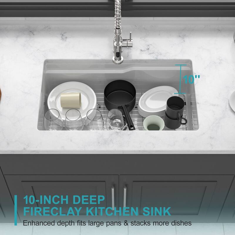 Undermount Workstation Single Bowl Porcelain Fireclay Kitchen Sink - Dual Mount White Fireclay Rectangular Deep Single Bowl