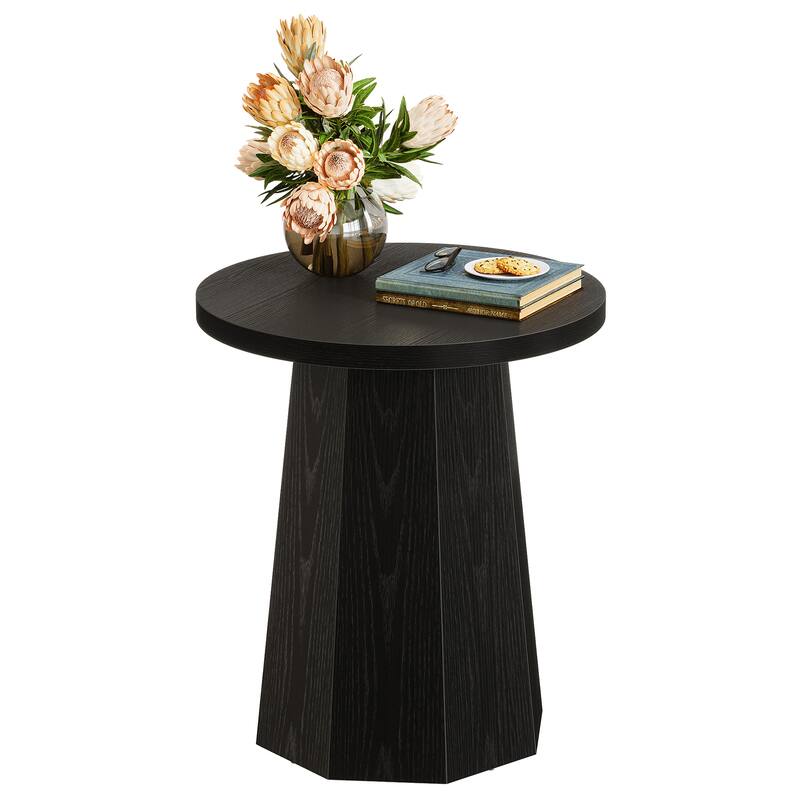 Round End Table, Wooden Couch Side Table, Nightstand Accent Furniture for Living Room, Bedroom