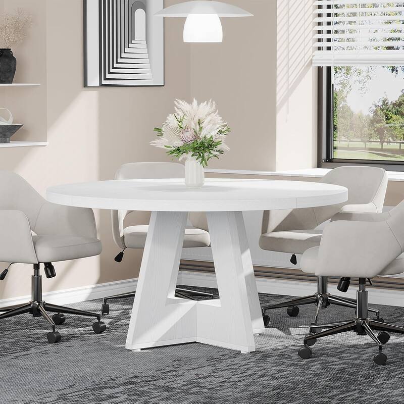47" Round Conference Table Meeting Room Table with Thickened Top Wood Base Modern Training Desk for Conference/Seminar Room