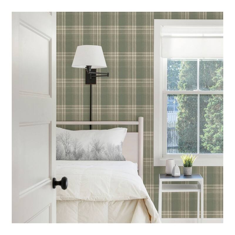 Chesapeake Saranac Sage Flannel Wallpaper - 20.5 x 396 x 0.025