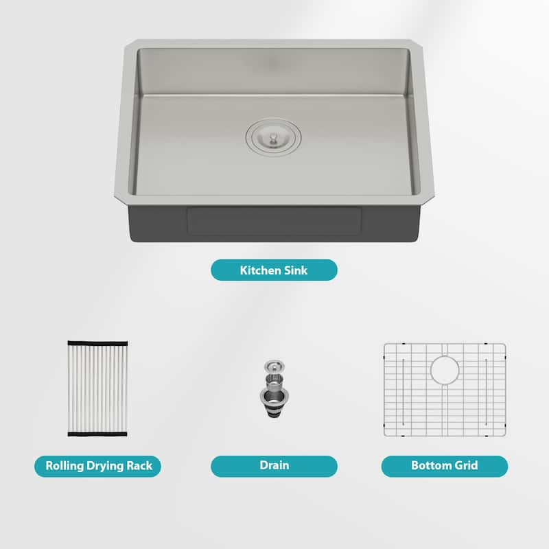 Kitchen Sink, 23 Inch Undermount Sink 5.5-Inch Single Bowl 16 Gauge Stainless Steel 23x18x5.5 Inch Handmade Sinks Basin