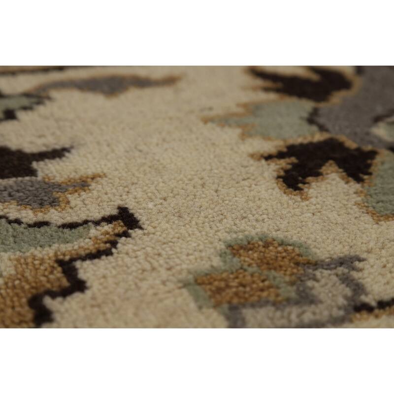 Green Floral Oushak Indian Area Rug Hand-Knotted Wool Carpet - 9'1"x 11'10"