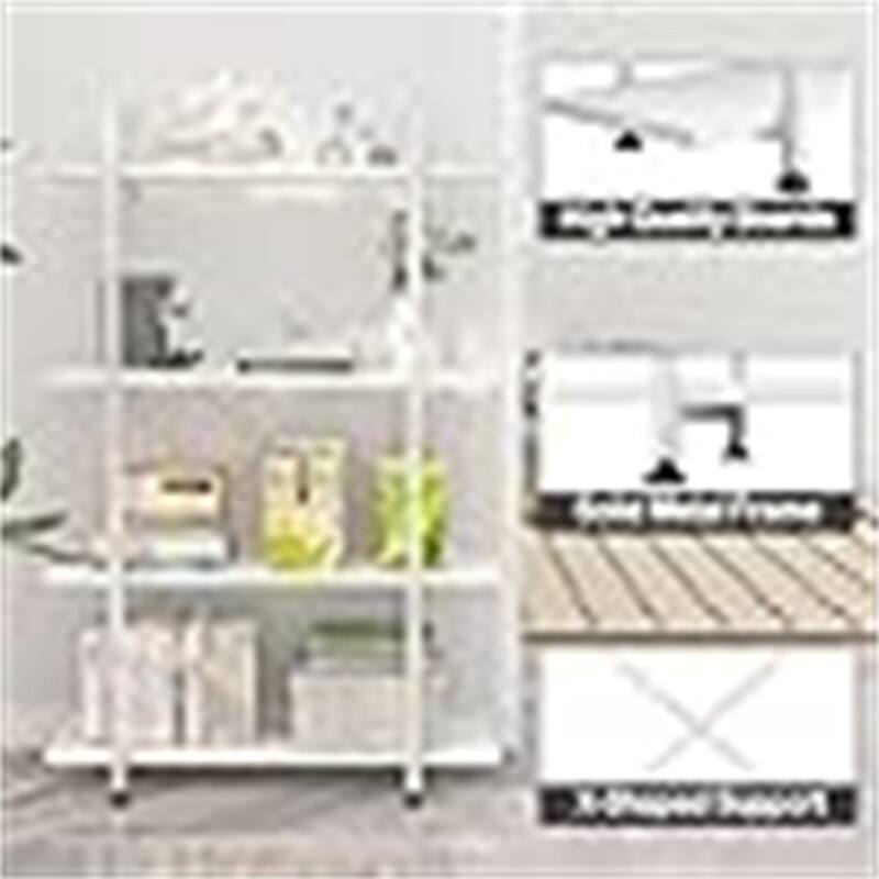 Bookshelf 4 Tiers White Wooden Storage Shelf - 10.87"D x 31.5"W x 48.43"H