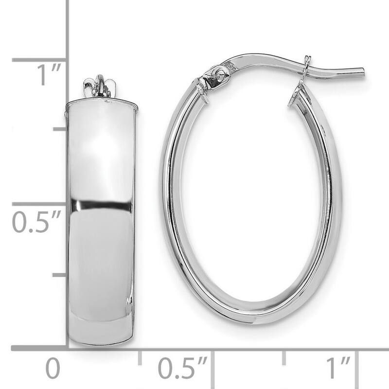 Curata 14k White Gold 25x6mm Polished Oval Hoop Earrings