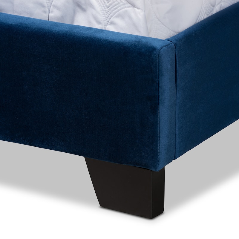 Queen Size Bed - Velvet Upholstered Button Tufted Bed Frame with Nailhead Trim & Feet